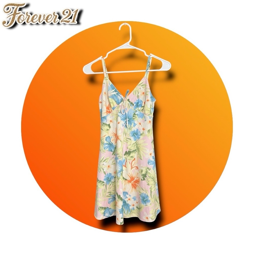 Forever 21 Green Blue/green Hawaiian floral spaghetti strap Mini Dress